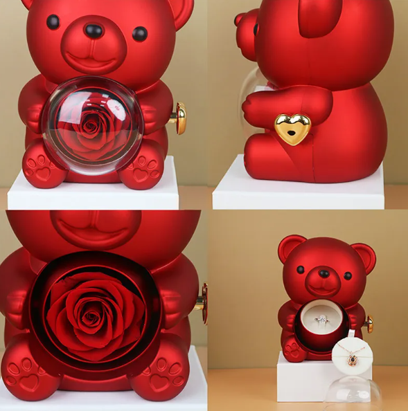 EverRose Bear Rotating Rose Jewelry Box